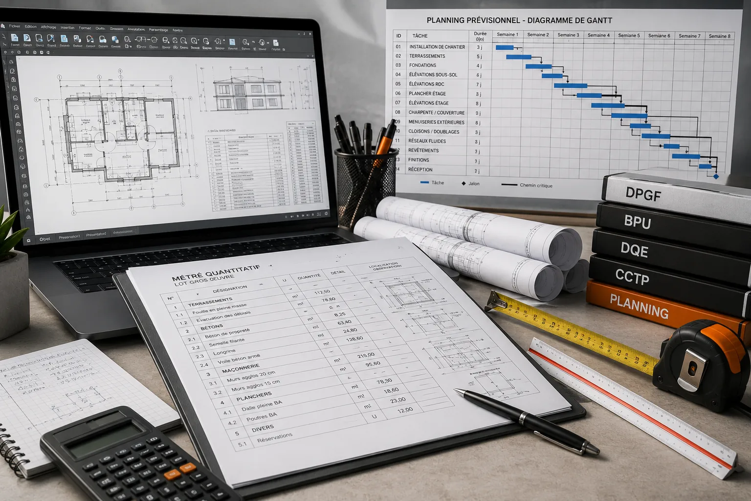 Bureau d’étude NORDOMSud – métré quantitatif et planning prévisionnel